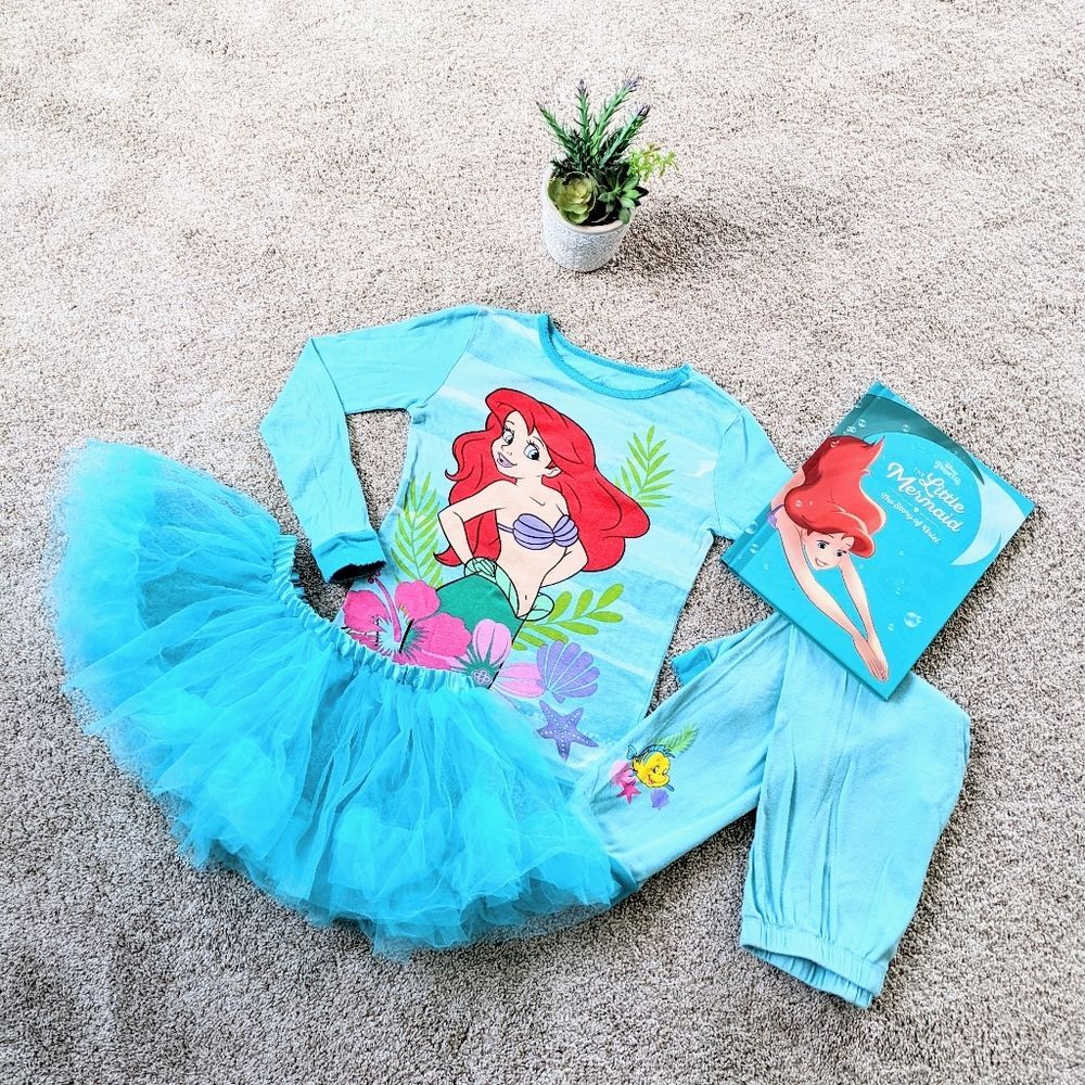 Disney Ariel The Little Mermaid Pajama Set, Skirt And Book Set